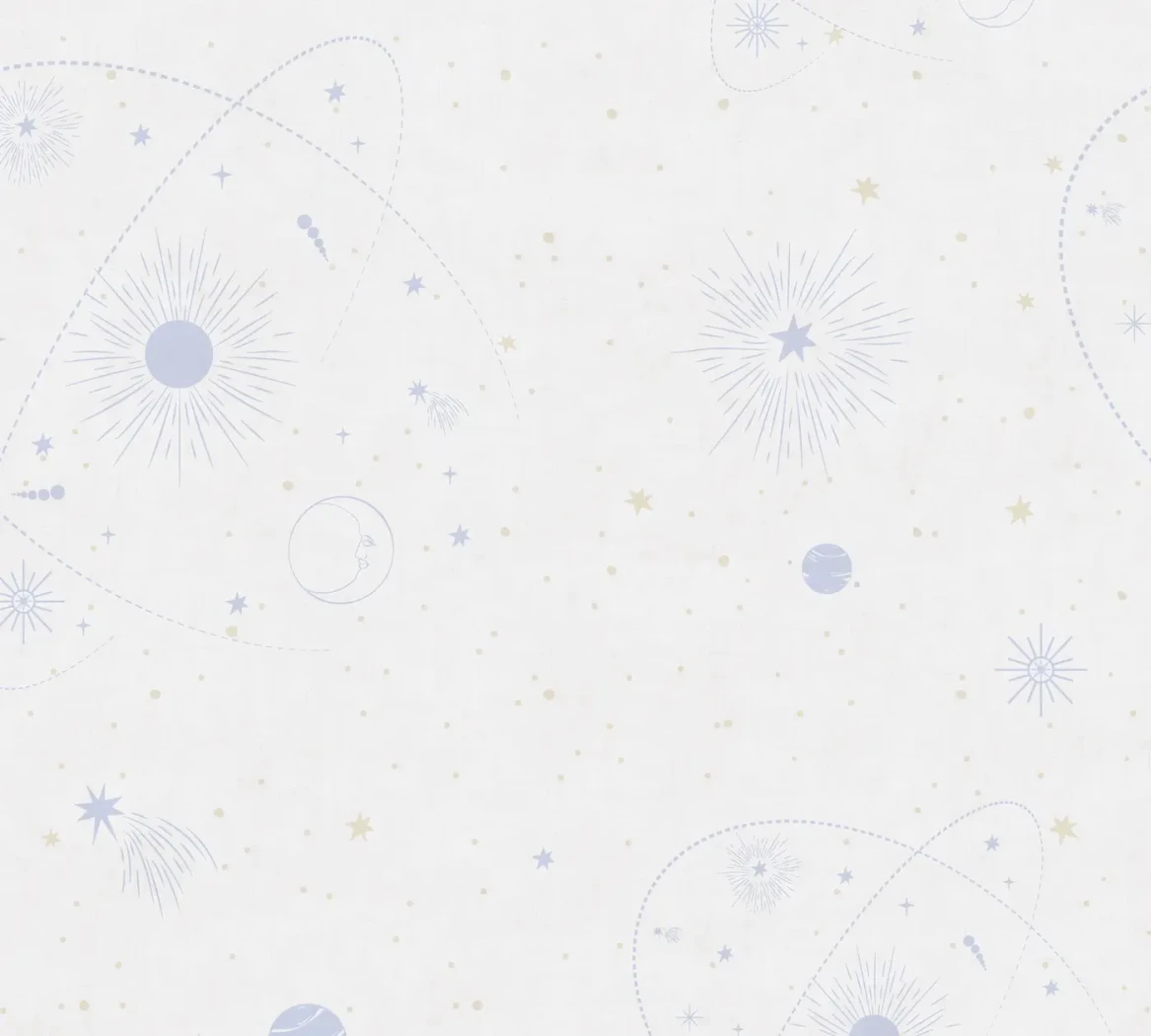 Wallpaper Pale Crystal with suns, moon and stars on off-white