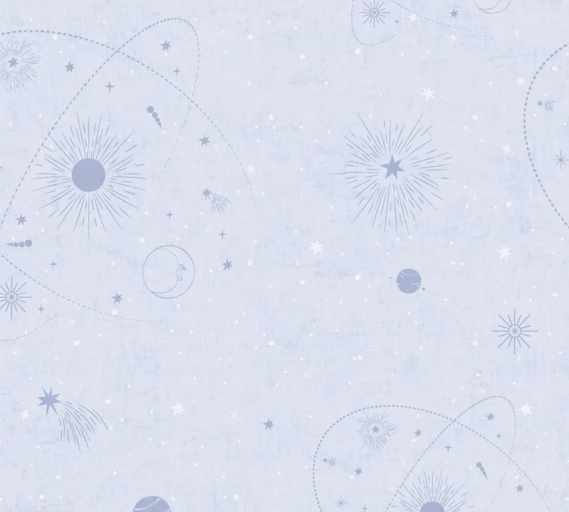 Wallpaper Light Azurite with suns, moons and stars on pale blue