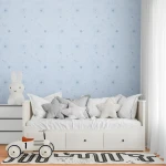 Wallpaper Light Azurite with suns, moons and stars on pale blue