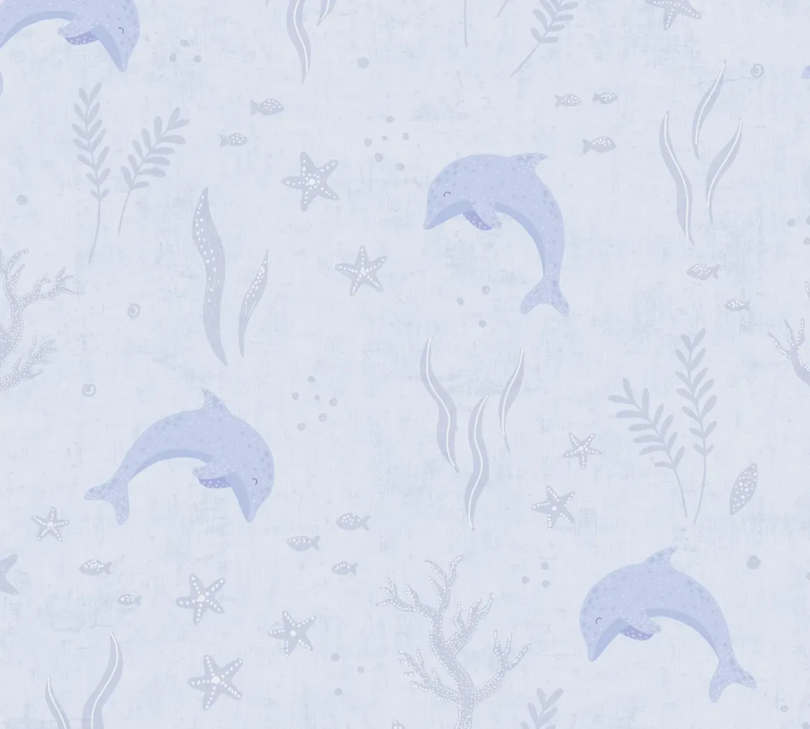 Wallpaper Light Abyss with dolphins and starfish on light blue