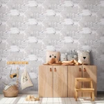 Wallpaper Frosted Anthracite with grey forest animals on a pale ground