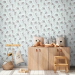Wallpaper Frosted Dawn, koalas on eucalyptus branches in grey