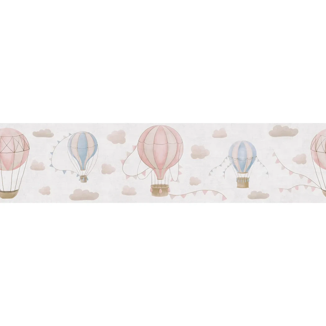 Wallpaper Light Chalk border with pastel hot-air balloons and clouds