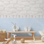 Wallpaper Light Chalk border with pastel hot-air balloons and clouds