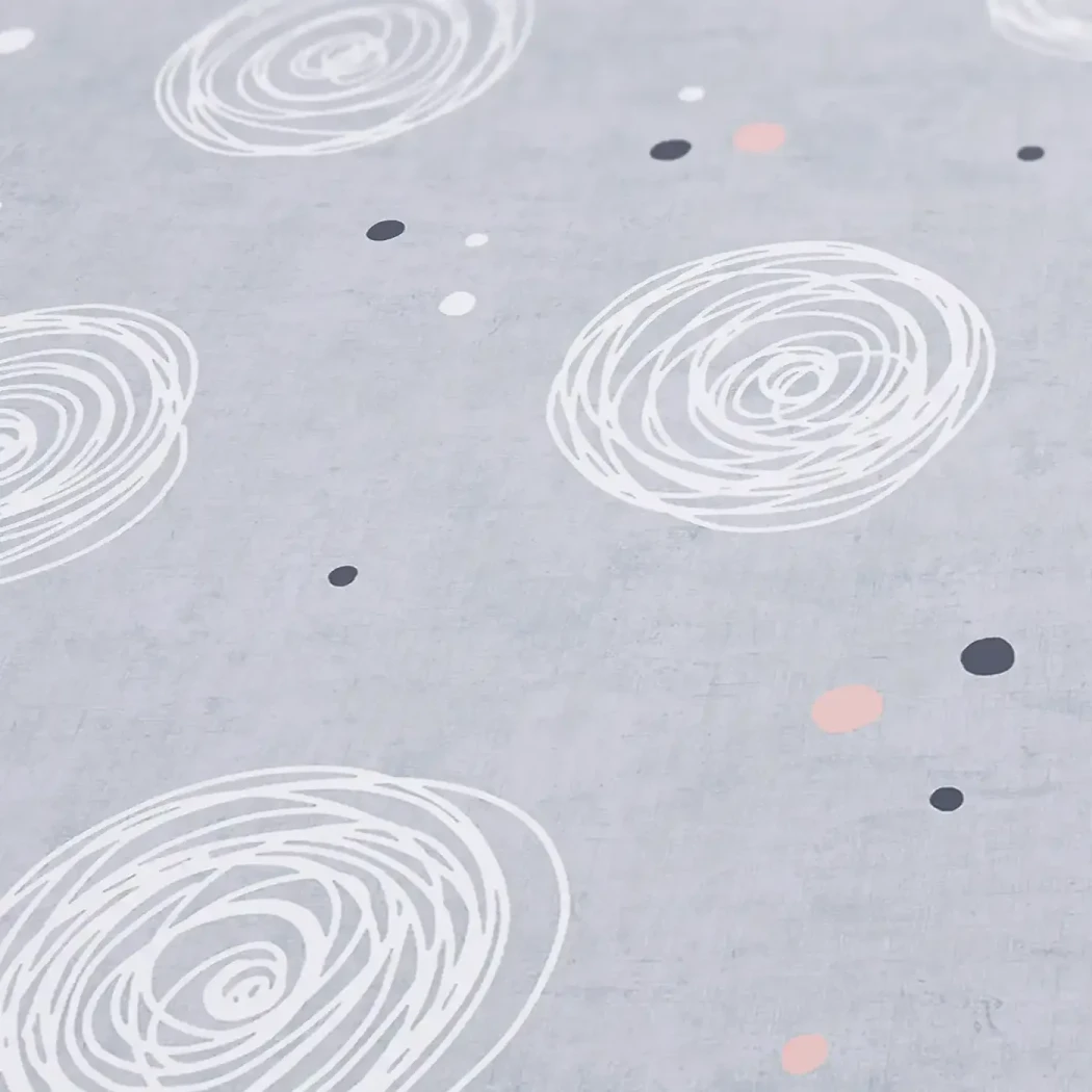 Wallpaper Frosted Nickel, white scribbled circles and confetti on grey