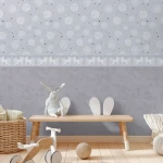 Wallpaper Frosted Nickel, white scribbled circles and confetti on grey