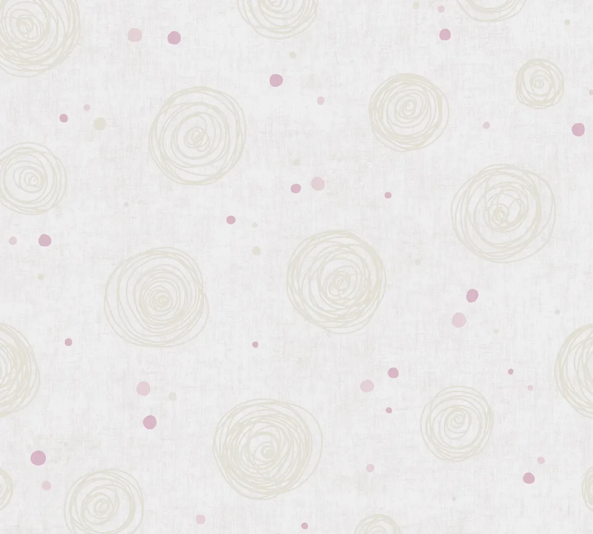 Wallpaper Pale Frost with beige scribbled circles and pink dots