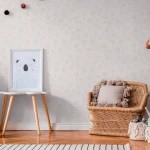 Wallpaper Pale Frost with beige scribbled circles and pink dots