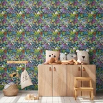 Wallpaper Soft Denim with graffiti lettering and music notes