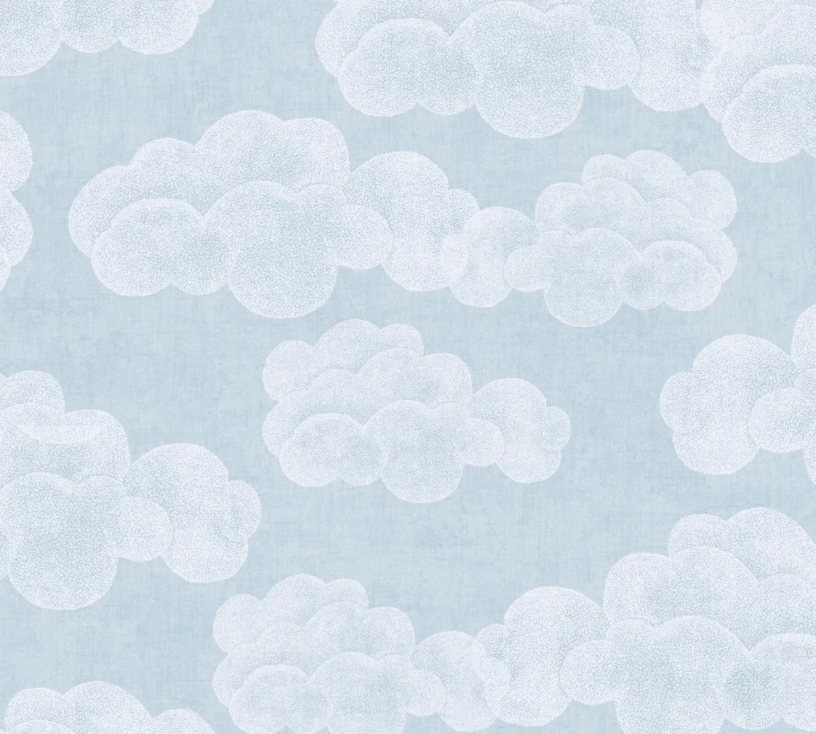 Wallpaper Pale Blue Foam with white dotted clouds on greyish blue