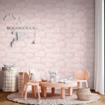 Wallpaper Pale Salt with dotted clouds on a pale pink background