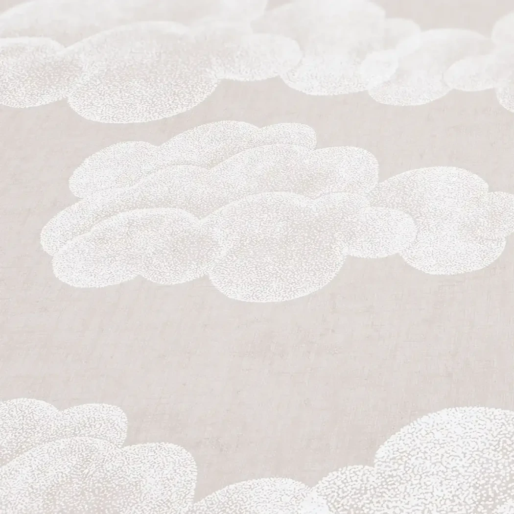 Wallpaper Pale Chrome, white clouds on pale beige linen