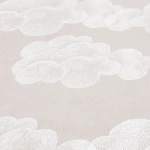 Wallpaper Pale Chrome, white clouds on pale beige linen