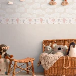 Wallpaper Pale Chrome, white clouds on pale beige linen