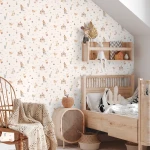 Wallpaper Pale White Linen with circus bear, elephant and rabbit