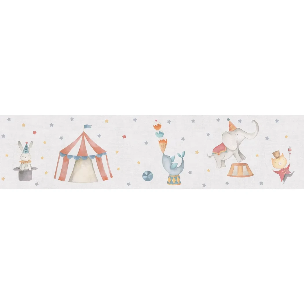 Wallpaper Light Meringue circus border with elephant and big top
