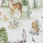 Wallpaper Light Graphite with watercolour deer, fox and rabbits