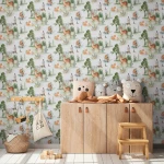 Wallpaper Light Graphite with watercolour deer, fox and rabbits
