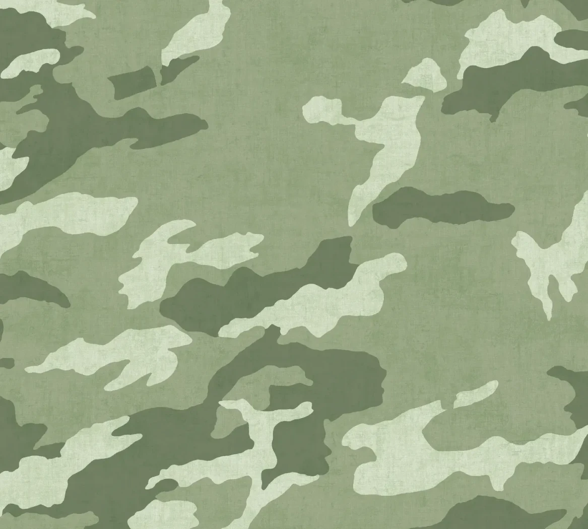 Wallpaper Absinthe with irregular camouflage shapes in shades of green