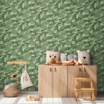 Wallpaper Absinthe with irregular camouflage shapes in shades of green