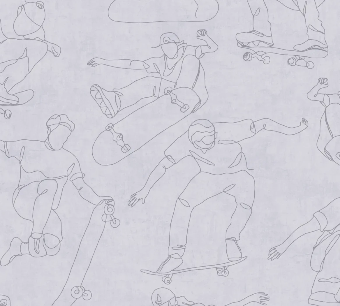 Wallpaper Frosted Lead with grey line drawing of skateboarders