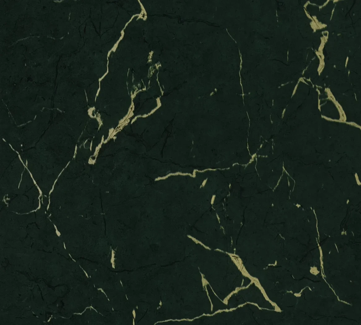 Wallpaper Black Ash, dark green marble effect with gold veins