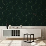 Wallpaper Black Ash, dark green marble effect with gold veins