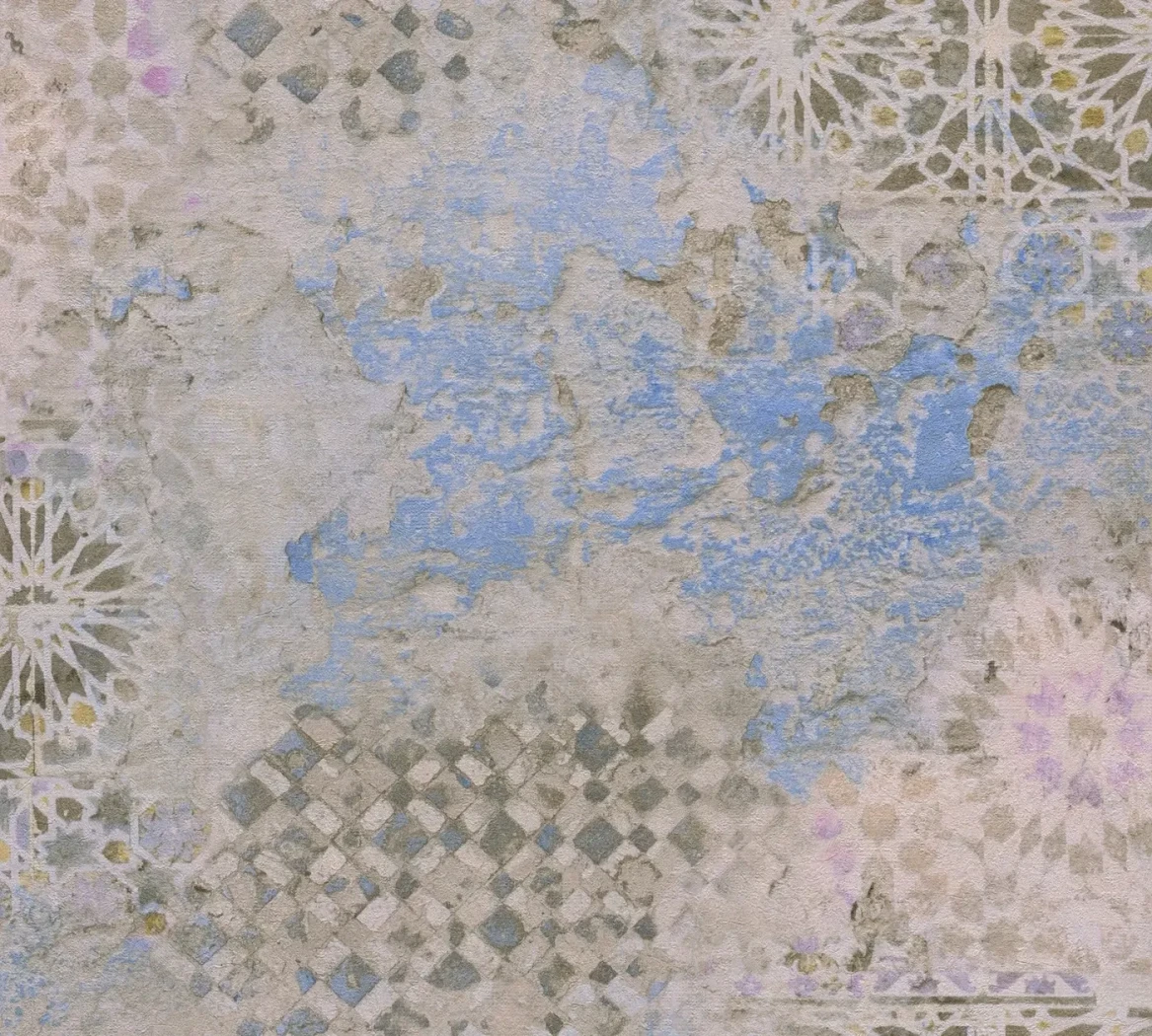 Wallpaper Soft Red Clay, aged plaster with faded geometric motifs