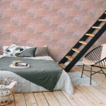 Wallpaper Soft Rust, terracotta plaster effect with geometric corner motifs