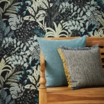 Wallpaper Heavy Downpour with tropical leaves on dark grey