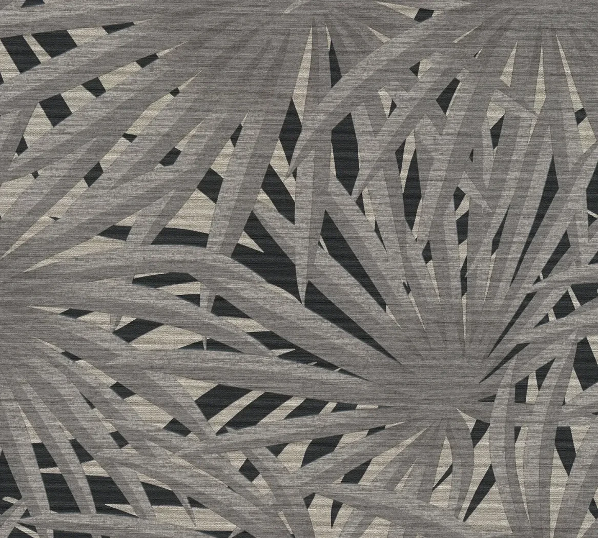 Wallpaper Misty Steel, grey and charcoal palm leaves