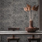 Wallpaper Misty Steel, grey and charcoal palm leaves