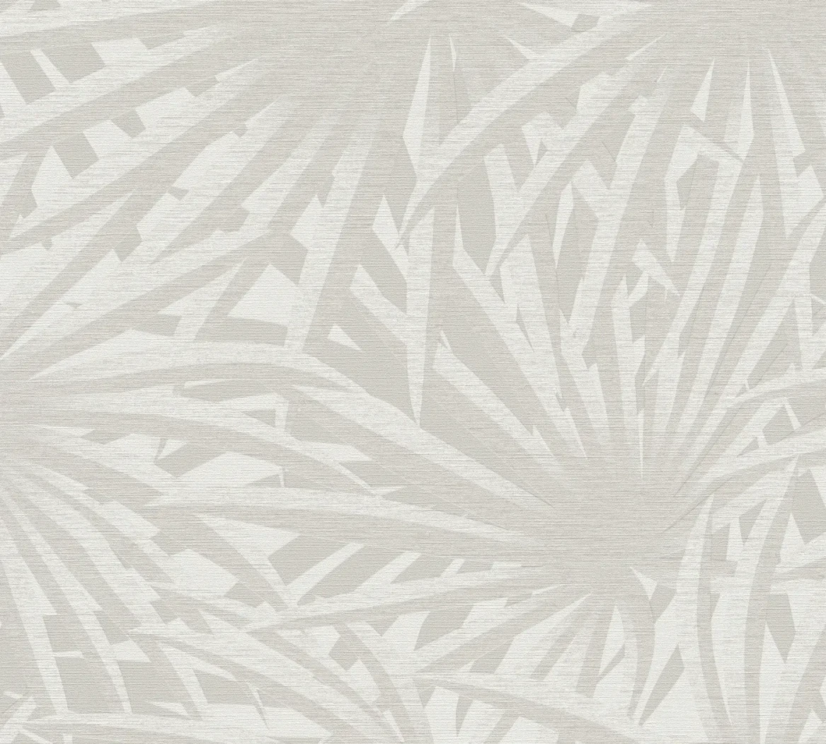 Wallpaper Frosted Mercury with large grey palm leaves on light grey
