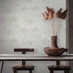 Wallpaper Frosted Mercury with large grey palm leaves on light grey