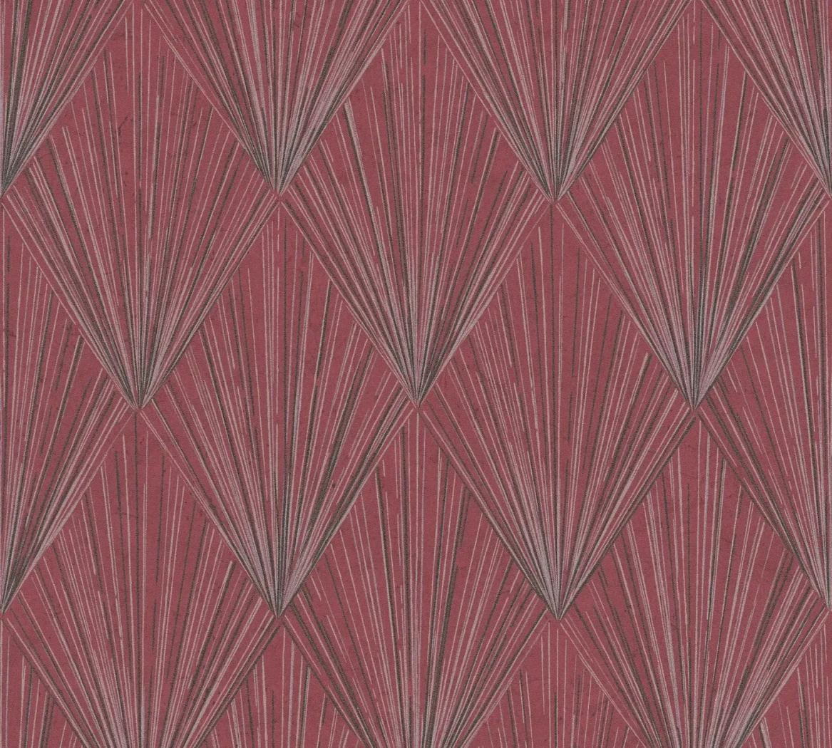 Wallpaper Garnet, Art Deco copper fans on garnet red