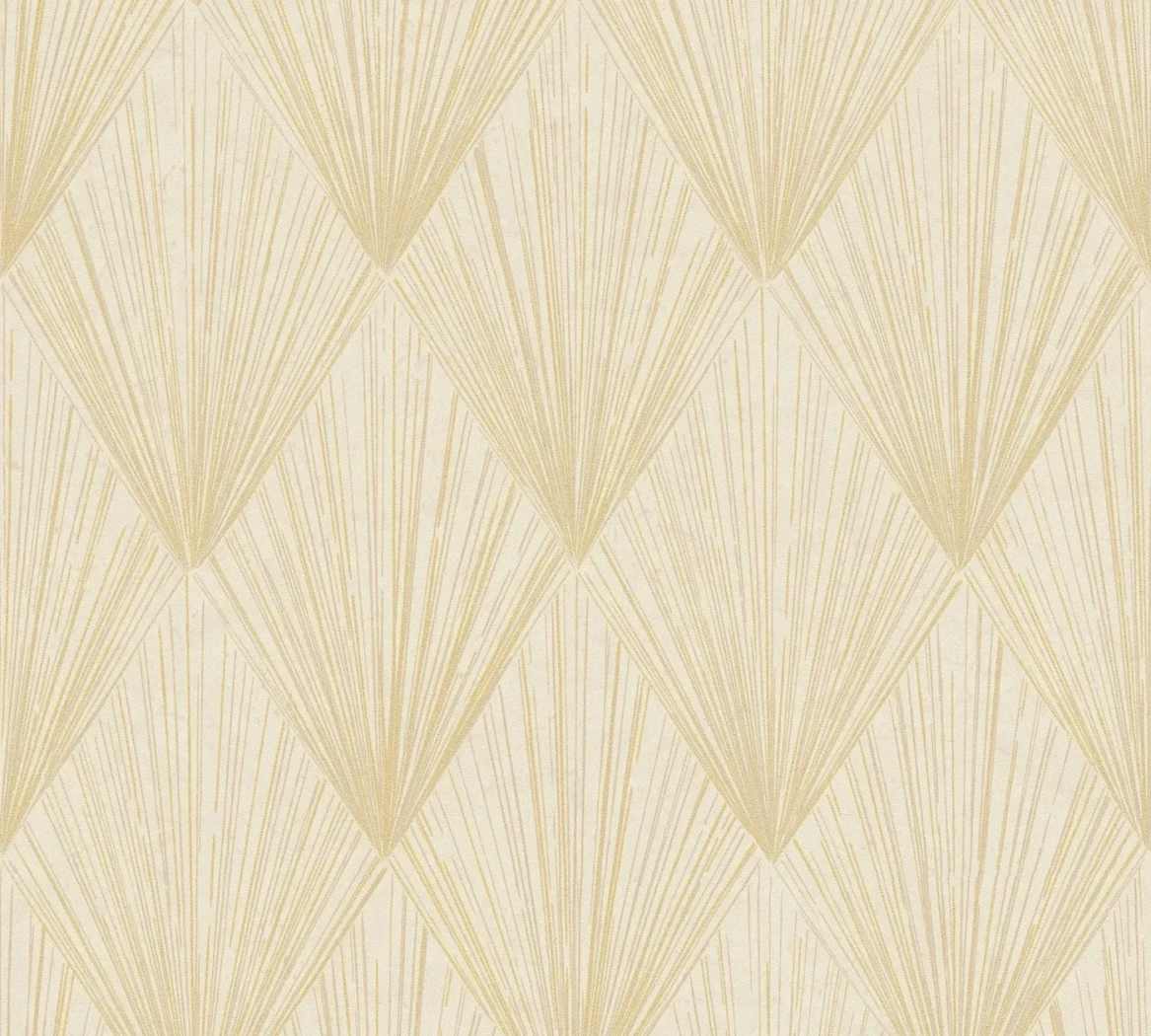 Wallpaper Pale Wheat, gold fan pattern on cream