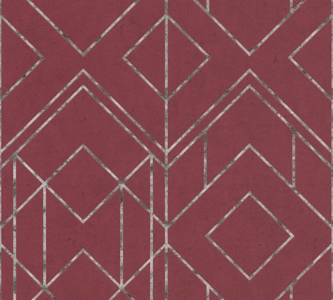 Wallpaper Carmine, silver diamond trellis on burgundy red