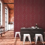 Wallpaper Carmine, silver diamond trellis on burgundy red