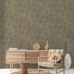 Wallpaper Misty Sunflower with gold and anthracite wood-ring spirals