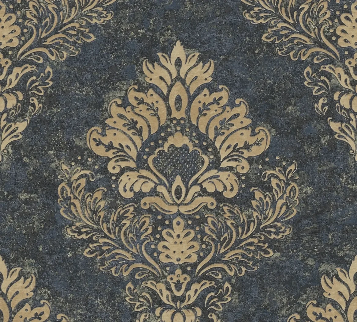 Wallpaper Deep Smoke with gold baroque medallion on dark grey