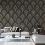 Wallpaper Deep Smoke with gold baroque medallion on dark grey