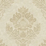 Wallpaper Veiled Hemp with gold-beige damask medallions on cream