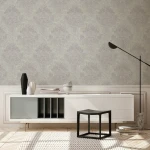 Wallpaper Veiled Zinc, light grey baroque medallions on taupe