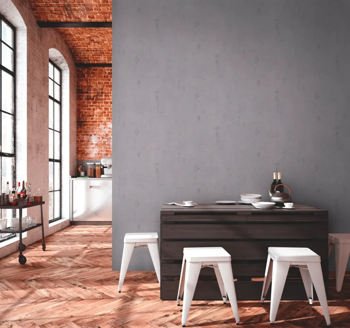 Wallpaper Dark Stone, dark grey raw concrete effect