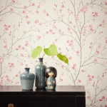 Wallpaper Light Granite with pink blossom on taupe branches