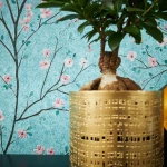 Wallpaper Soft Glacier, pink and white blossom on teal