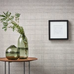 Wallpaper Soft Stone, grey woven grid on taupe-beige ground