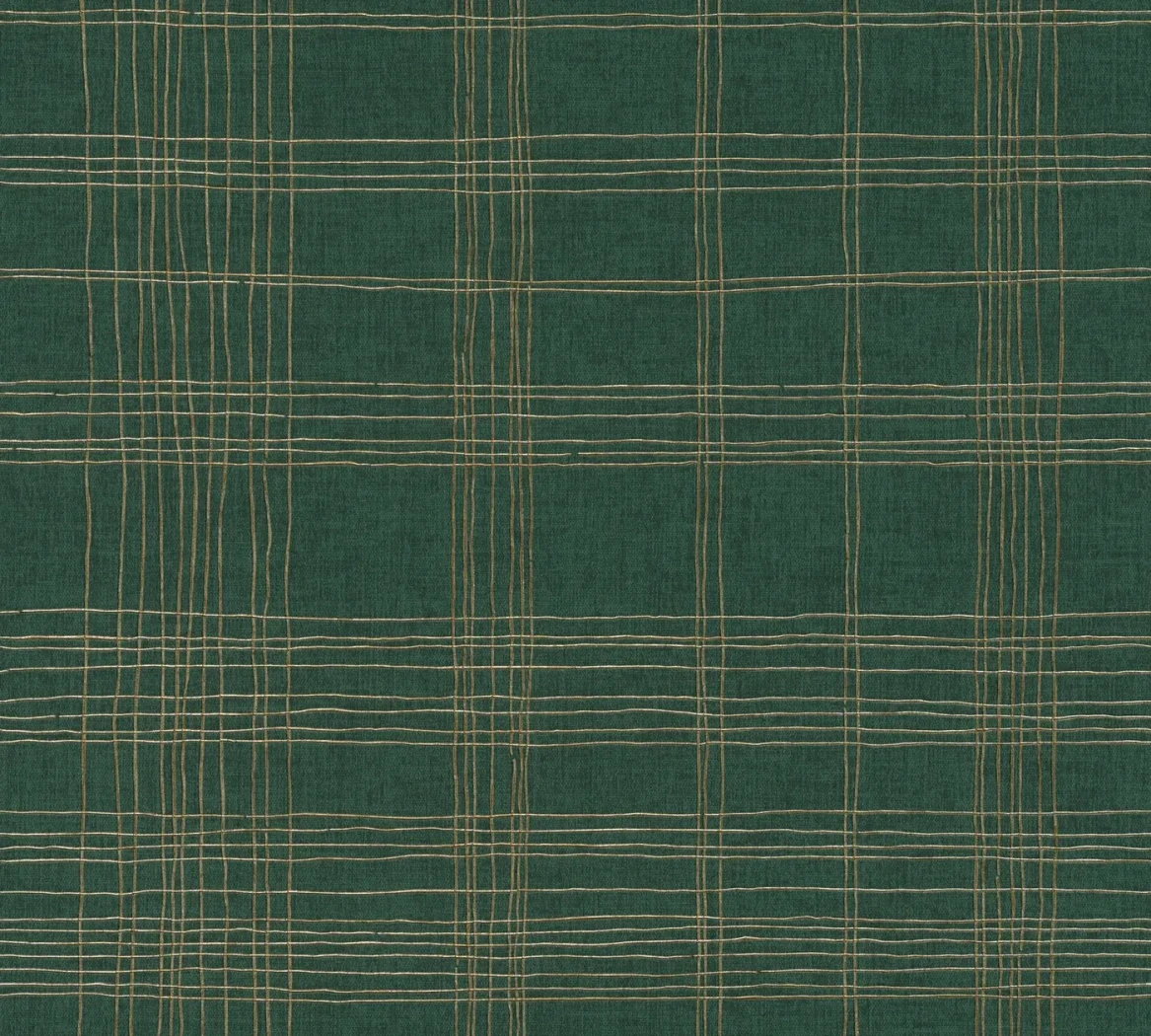 Wallpaper Verdigris, gold check on bottle-green ground