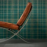 Wallpaper Verdigris, gold check on bottle-green ground