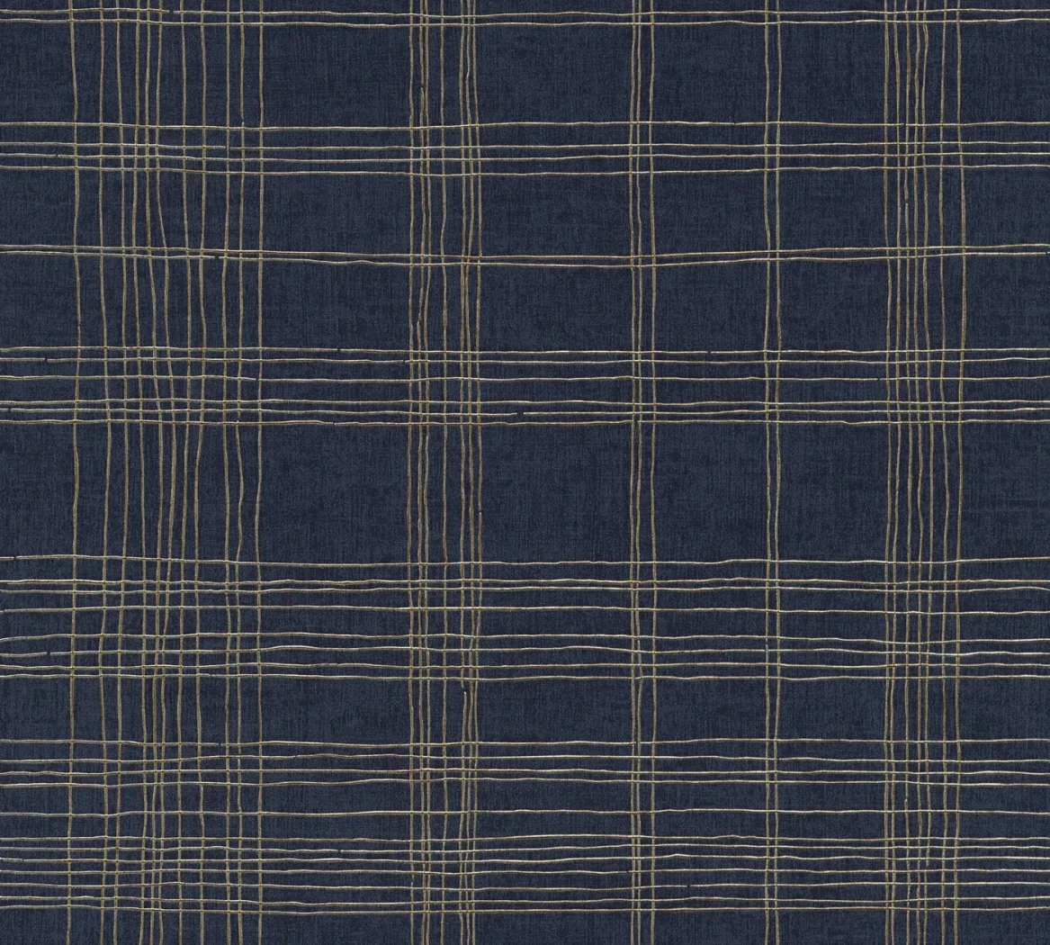Wallpaper Deep Gravel, midnight blue linen weave with gold threads